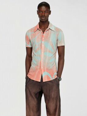 ✨ {Onsale 2027} Custo Barcelona Coral & Mint Short-Sleeve Button-Down S